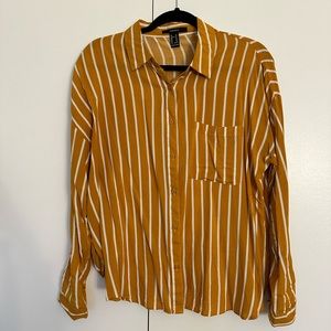 Yellow and white striped flowy button down